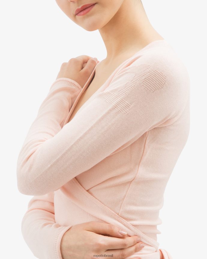 roupas br Repetto mulheres envoltório de manga comprida pétala rosa 8JZ2L8511