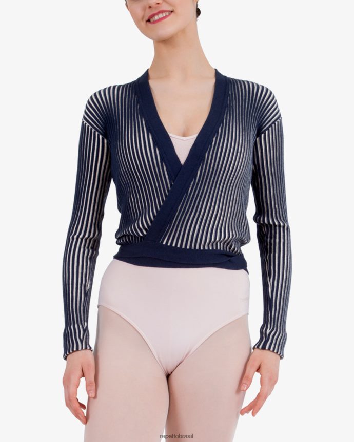 roupas br Repetto mulheres envoltório em malha canelada bicolor azul e rosa pétala 8JZ2L8527