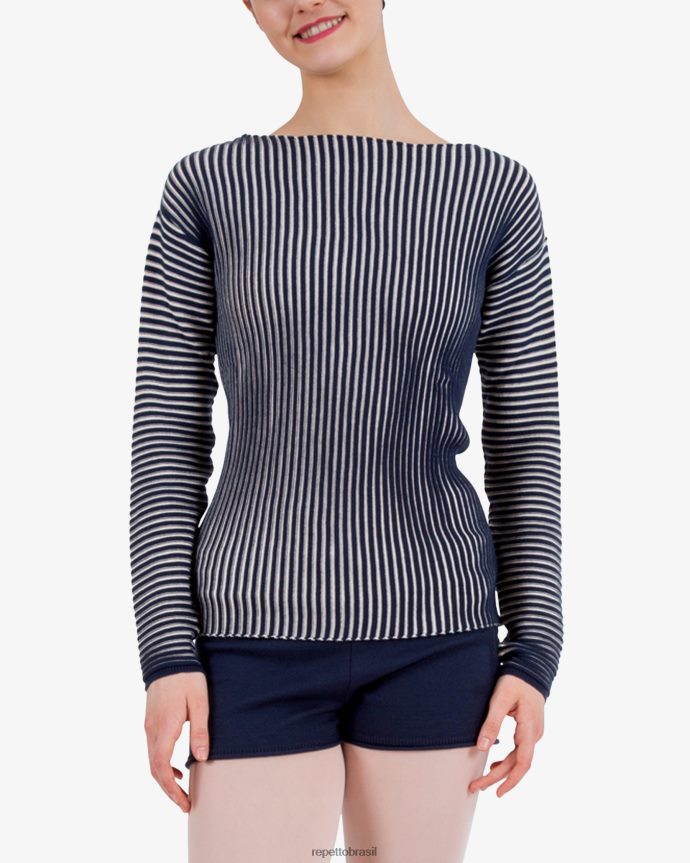 roupas br Repetto mulheres suéter bicolor em malha canelada azul e rosa pétala 8JZ2L8528