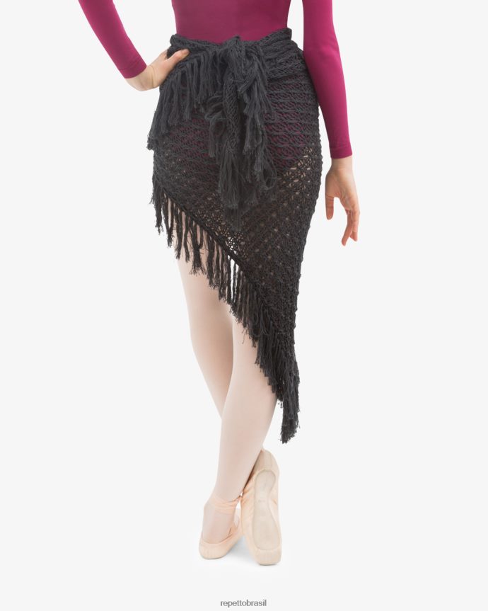 roupas br Repetto mulheres xale de tricô com franjas cinza antracite 8JZ2L8538