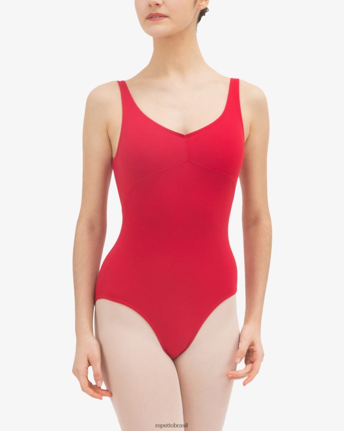 roupas br Repetto mulheres decote collant frontal e traseiro franzido cravo vermelho 8JZ2L8448