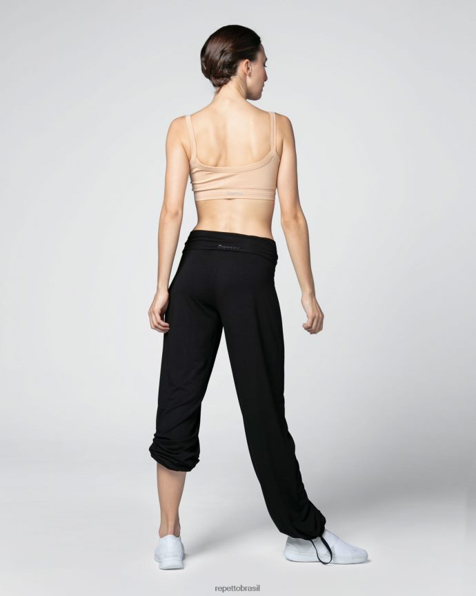 roupas br Repetto mulheres calça jazz de viscose com cós dobrável preto 8JZ2L8373