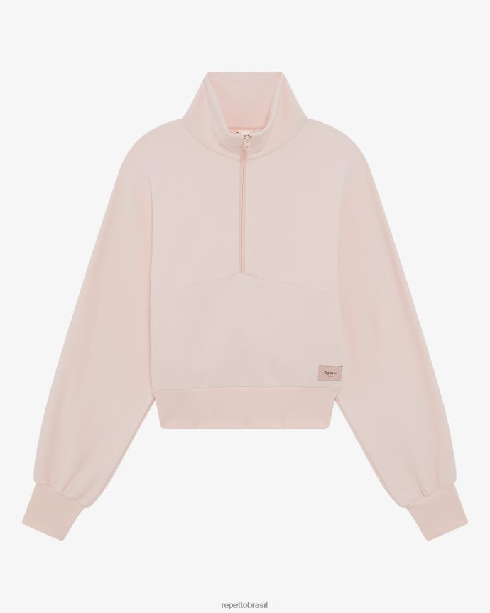 roupas br Repetto mulheres moletom meio zíper giz rosa 8JZ2L8359