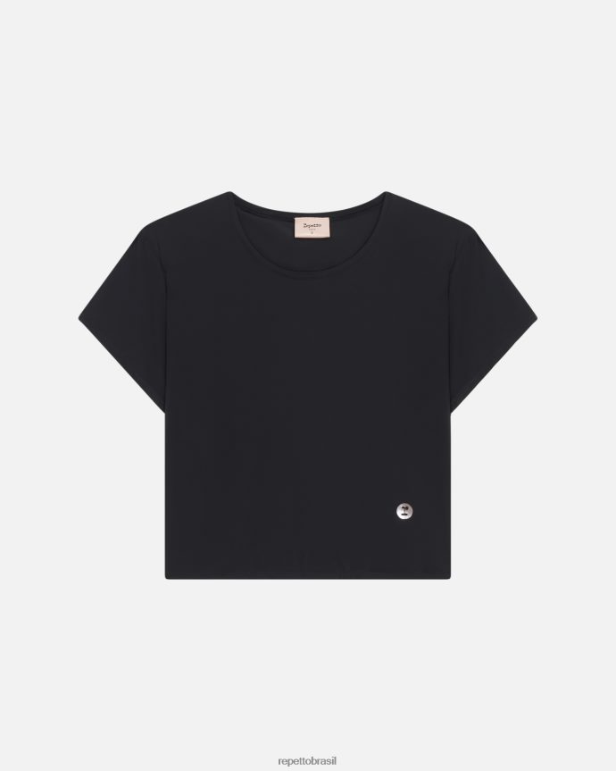 roupas br Repetto mulheres top cropped de seda ativo preto 8JZ2L8331