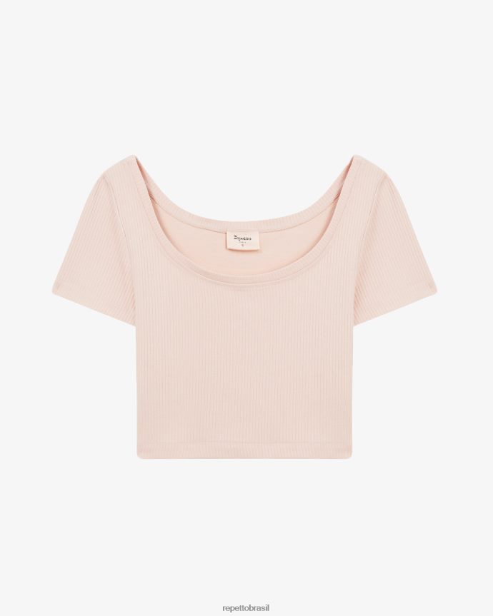 roupas br Repetto mulheres top curto canelado pétala rosa 8JZ2L8328