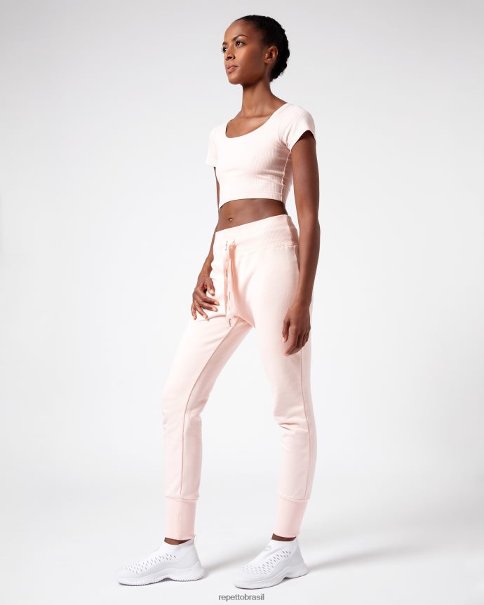 roupas br Repetto mulheres top curto canelado pétala rosa 8JZ2L8328