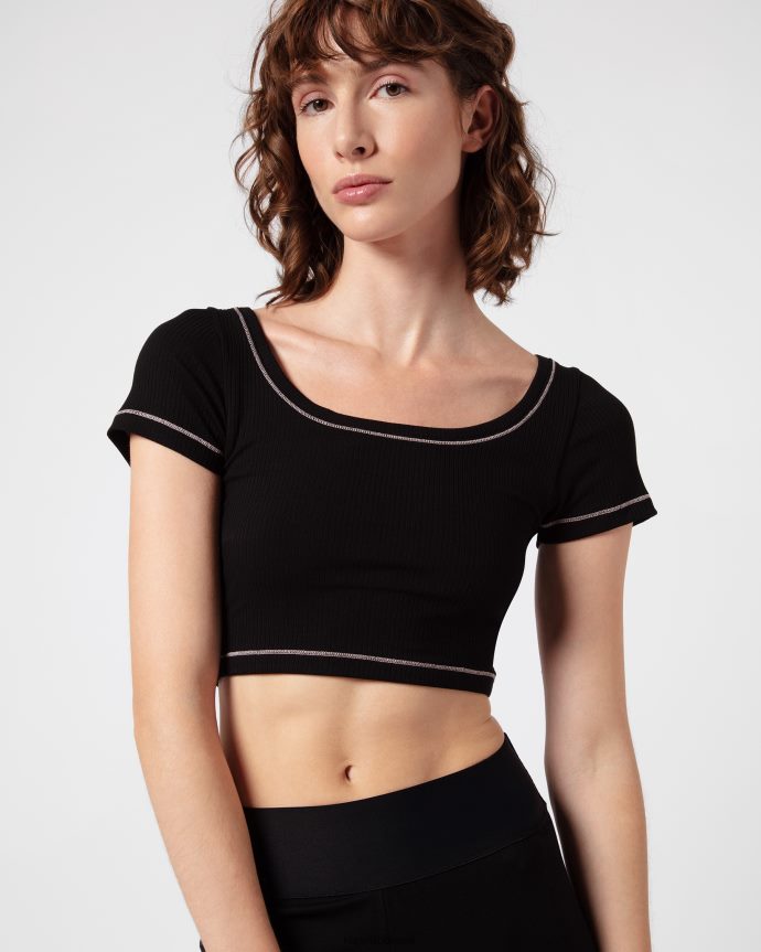 roupas br Repetto mulheres top curto canelado preto 8JZ2L8337